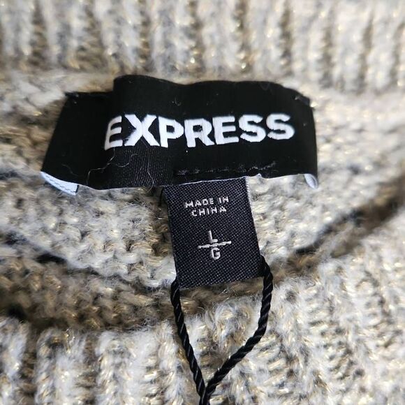 Express Ladies Size Large Gold Metallic Chunky Knit Sweater - Picture 5 of 6